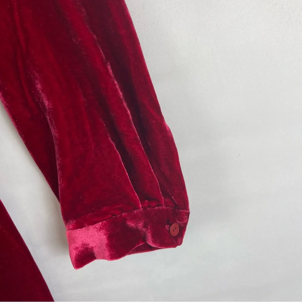 Eileen Fisher Velvet Shift Dress‎ Red Long Sleeve Keyhole Back Silk XXS NEW